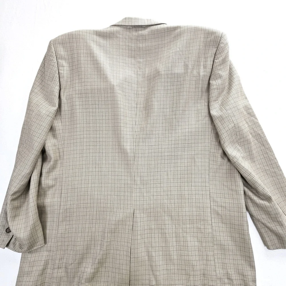 Alan Flusser Mens Silk Worsted Wool Houndstooth Sport Coat Blazer 46R Tan Brown